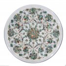 18" White Marble Table Top Paua Shell Semi Precious Handmade Mosaic Home Decor