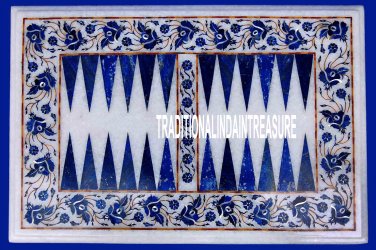 12"x18" White Backgammon Marble Coffee Table Lapis Floral Inlay Game Decor H3114