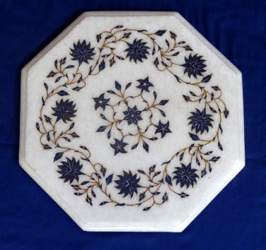 12" Marble Inlaid Mosaic Table Top coffee Rare Real Gems Handmade Art Decor Gift