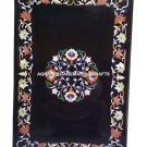 Black Marble Living Room Dining Table Top Marquetry Inlay Floral Art Decor H4448