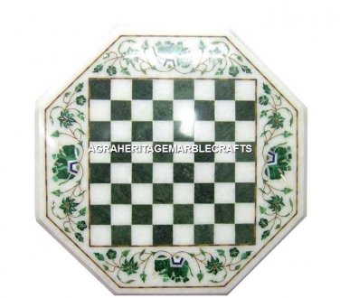 15" Marble Coffee Table Top Pietra Dura Chess Elephant Handmade Home Decor H1141