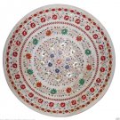 3'x3' White Marble Round Dining Top Table Beautiful Christmas Carnelian Art H901