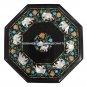 Black Marble Coffee Corner Table Top Rare Marquetry Elephant Garden Decor H2740