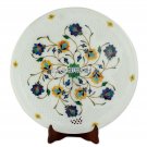 12" White Marble Lapis Lazuli Handmade Inlaid Stone Art Decorative Serving Plate 12" White Marble Lapis Lazuli Handmade Inlaid Stone Art Decorative Serving Plate