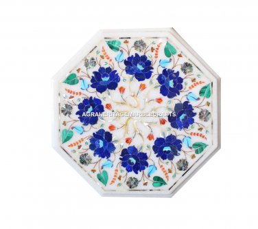 Marvelous Marble Coffee Corner End Table Top Pauashell Lapis Inlay Decor H4512