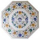 White Marble Center Table Top Lapis Hakik Inlay Marquetry Decorative Arts H2935