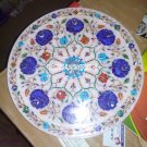 14" White Marble Round Serving Plate Lapis Gems Inlay Semi Precious Decor Gifts 14" White Marble Round Serving Plate Lapis Gems Inlay Semi Precious Decor Gifts