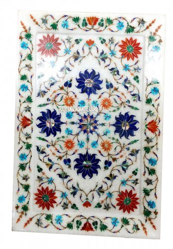 14"x10" Marble Serving Tray Plate Pietradura Art Floral Inlay Kitchen Art Gifts