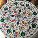 16'' White Marble Serving Plate Hakik Malachite Floral Inlay Kitchen Decor H3355