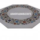 12'' Marble Restaurant Top Table Marquetry Floral Work Inlay Outdoor Decor H3361