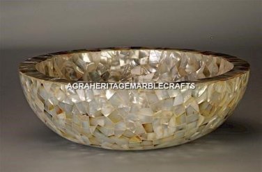 Exclusive Natural Marble Bathroom Sink Abalone Gemstone Inlay Hallway Decor M316