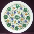 White Marble Serving Tray Plate Malachite Floral Art Mosaic Inlay Work Home Arts