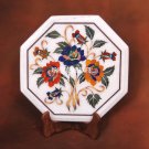 White Marble Semi Precious Lapis Lazuli Table Top Marquetry Floral Inlaid H3728
