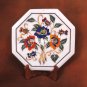 White Marble Semi Precious Lapis Lazuli Table Top Marquetry Floral Inlaid H3728