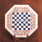 White Marble Hakik Floral Lapis Chess Coffee Table Top Inlaid Pietra Dura H3700
