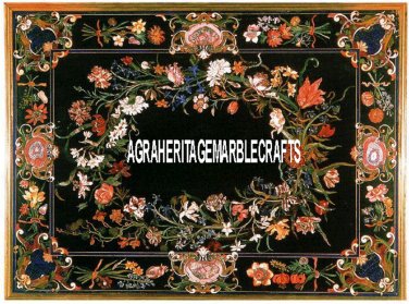Marble Black Outdoor Dining Table Top Inlay Garden Peak Holiday Gift Decor H3251