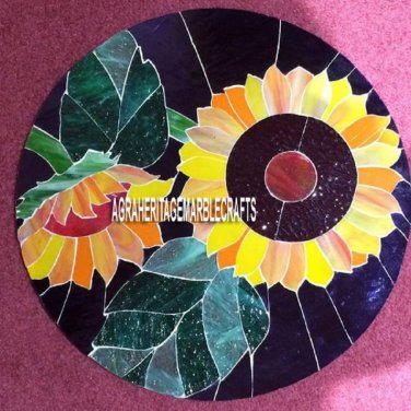 Black Marble Mosaic Floral Dining Coffee Top Table Inlay Art Hallway Decor H3800