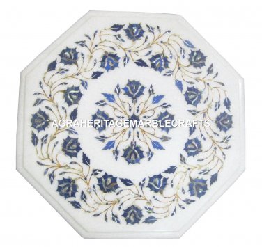 Marble Top Coffee Table Beautiful Floral Lapis Stone Inlay Art Patio Decor H1853