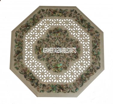 Marble Cafe Coffee Table Top Floral Gemstone Grill Inlay Furniture Decor H3951