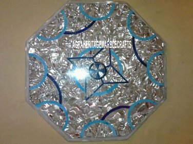 White Marble Top Side Table Abalone Stone Marquetry Inlaid Mosaic Decor H3216