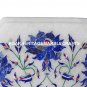White Marble Coffee Table Top Lapis Lazuli Floral Inlay Outdoor Gift Decor H1270
