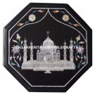 Black Marble Coffee Table Rare Floral Tajmahal Inlay Beautiful Love Decor H1272