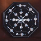 Black Marble Center Table Coffee Top Abalone Stone Inlay Marquetry Decor H3723