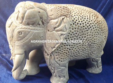 8" Elegant Marble Unique Elephant Design Handcrafted Stunning Arts Decor H4220