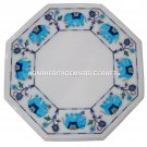 White Marble Coffee Table Turquoise Elephant Inlaid Arts Marquetry Decor H1397