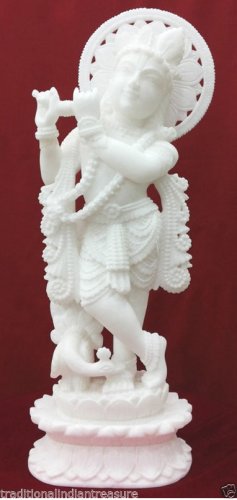 19" White marble krishna Lord Religious Indian Pooja Handmade Decor Gifts H3787