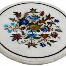 White Marble Round Coffee Table Top Marquetry Inlaid Floral Garden Decor H2975