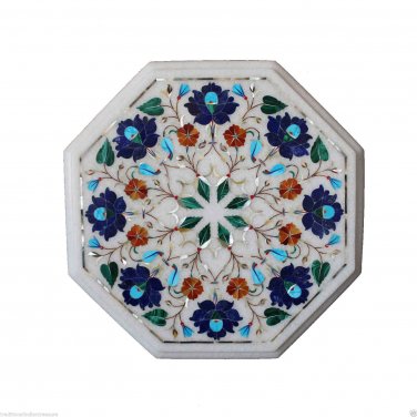 12" Marble Coffee Lapis Lazuli Side Table Top Marquetry Home Decor Mosaic  Art