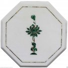 12" White Marble Coffee Center Table Top Marquetry Malachite Inlay Mosaic Decor