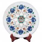 12" Marble Round Plate Real Lapis Stone Mosaic Work Inlay Christmas Gifts Decor