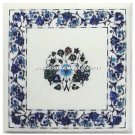 15" White Square Marble Coffee Top Lapis Lazuli Table Inlay Floral Decor H3089 15" White Square Marble Coffee Top Lapis Lazuli Table Inlay Floral Decor H3089