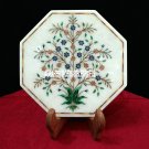 12" White Marble Tiles Floral Inlay Marquetry Dish Plate Collectible Gifts Decor 12" White Marble Tiles Floral Inlay Marquetry Dish Plate Collectible Gifts Decor