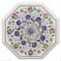 12" White Marble Coffee Table Top Rare Marquetry Lapis Gems Inlay Arts Decor