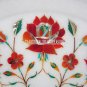 12" Marble Round Serving Plate Carnelian Floral Work Marquetry Inlaid Art Gifts
