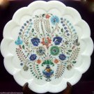 White Marble Serving Round Tray Plate Real Stone Inlay Marquetry Art Table Decor White Marble Serving Round Tray Plate Real Stone Inlay Marquetry Art Table Decor