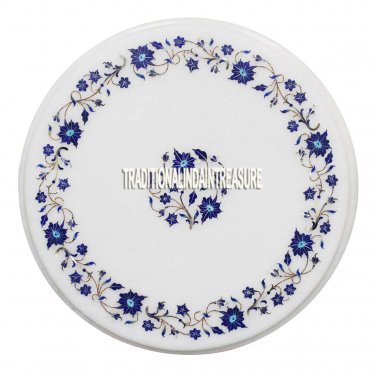 White Marble Coffee Table Top Lapis Stone Inlay Ramadan Special Home Decor