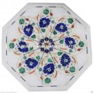 12" White Marble Coffee Table Top Lapis Marquetry Inlay Mosaic Arts Decor H3040