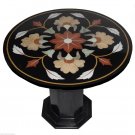 23.5" Black Marble Top Side Table Handmade Mosaic Home Decorative With Stand