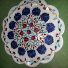 15" Lapis Lazuli Turquoise Marble Plate Inlaid Floral Semi Design Kitchen Decor
