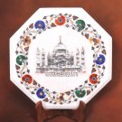 White Marble Taj Mahal Inlay Octagon Table Inlaid Gemstone Furniture Decor H3729