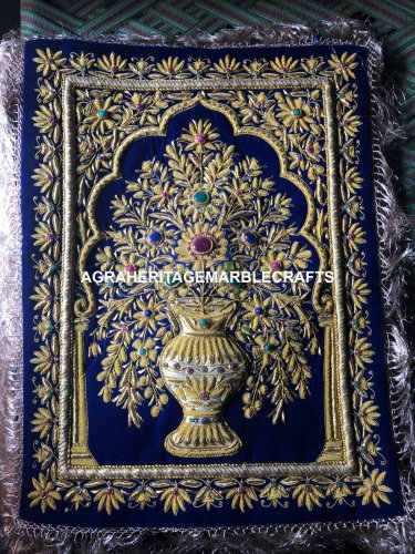 Exquisite Blue Carpet Wall Hanging Rug Fine Embroidery Royal Zardozi Decor M129