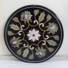 24" Marquetry Top Coffee Table Rare Black Marble Inlaid Handmade Gift Decor Art 24" Marquetry Top Coffee Table Rare Black Marble Inlaid Handmade Gift Decor Art