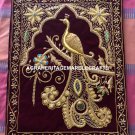 Hand Crafted Peacock Embroidery Work With Kashmiri Gold String Rug Carpet M116