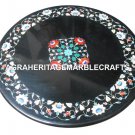 24" Black Marble Round Top Coffee Table Marquetry Inlay Hallway Art Decor H2961