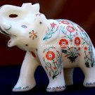 Antique Marble Elephant Trunk Up Mosaic Marquetry Inlay Collectible Gifts H1965