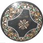 36" Black Dining Room Marble Top Tables Semi Precious Gemstone Mosaic Art Decor